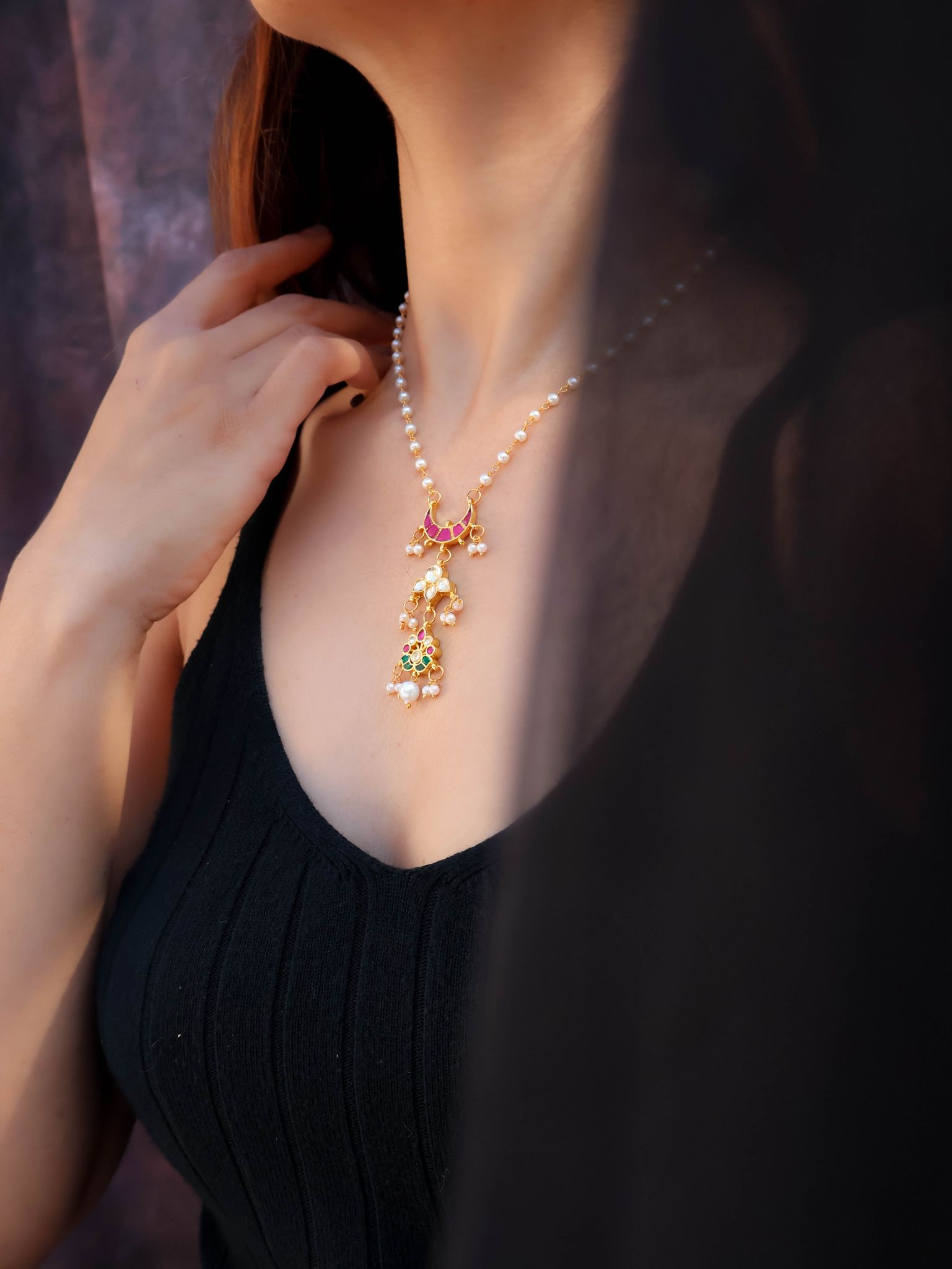 Seemah Pink-Green Pendant Necklace-Multicolored