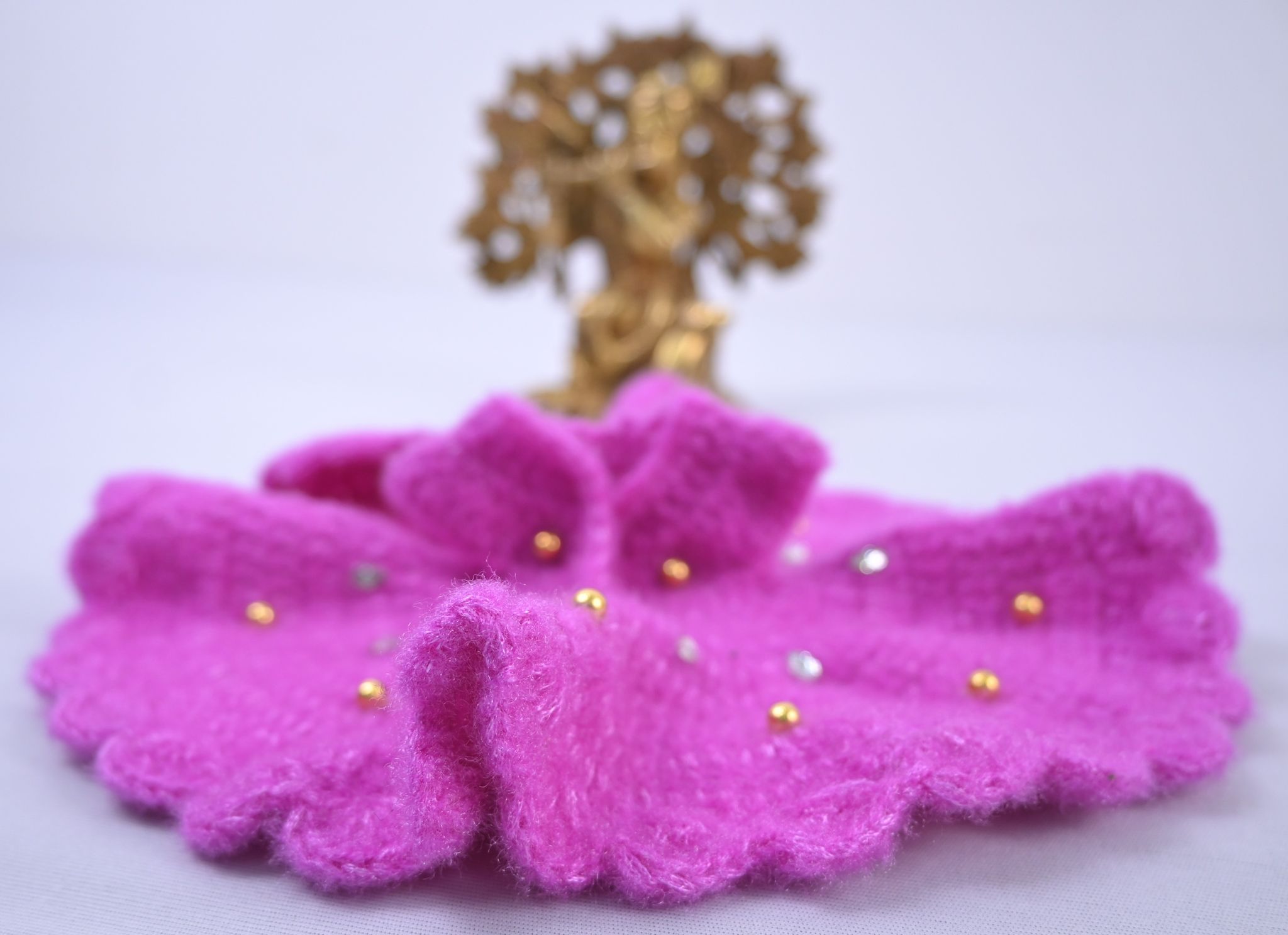 Purple Woolen Stone Studded Handcrafted Laddu Gopal Dress Set