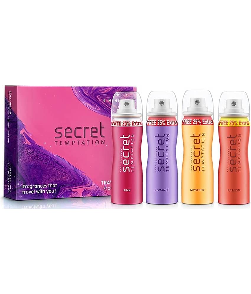 Secret Temptation Travel Pack with Pink, Romance, Mystery, and Passion Deodorant for Women, Pack of 4 (50ml each)|Long Lasting Mini Deodorant Convenient and Stylish On-the-Go Fragrance Set