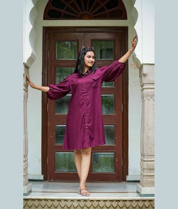 Yash Gallery Women Rayon Solid Shirt Dress ( Wine )