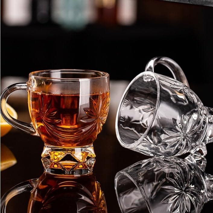 Star Design Glass Tea Cup, 145 ML, Pack of 6, Coffee Mug, Use for Green, Herbal, Lemon Tea, Hot/Cold Drinks Cups