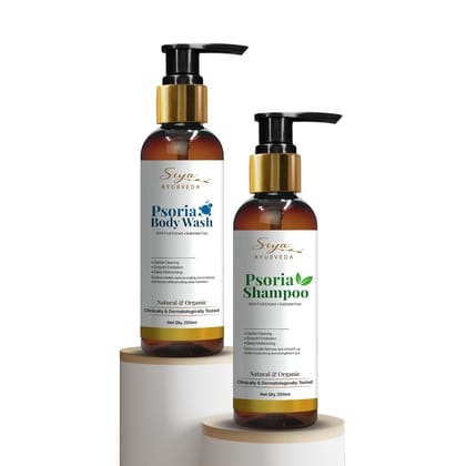 Siya Ayurveda Psoriasis Body and Hair Care Combo - Psoriasis Body Wash for Natural Soothing Skin | 1% Salicylic Acid & AHA Fruit Extract Shampoo for Unisex, 200 ml - Pack of 2