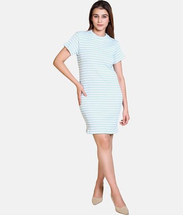 Bombay Velvet - Blue Cotton Blend Women's Asymmetric Dress ( Pack of 1 )