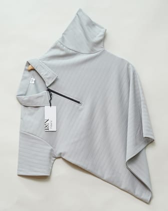 Light Grey | Ottoman Rib Textured | Polo Zipper T-Shirt-M
