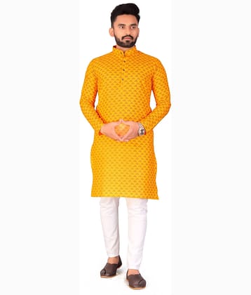FRELURO Yellow Cotton Blend Men's Regular Kurta ( Pack of 1 )