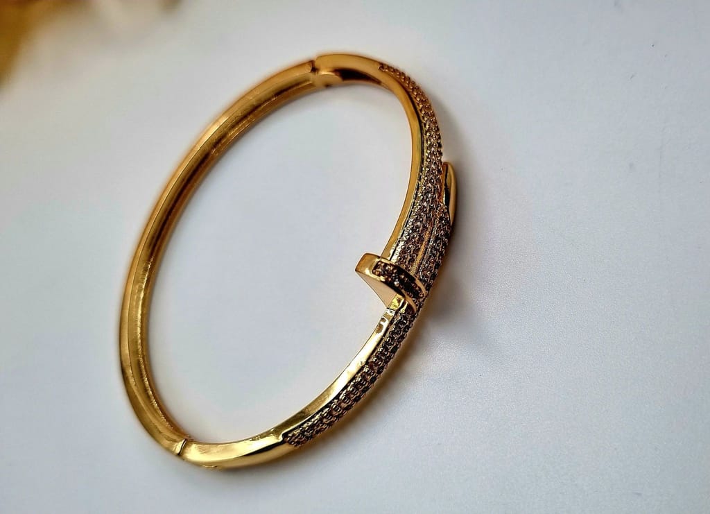 Nail Screw American Diamond Copper Openable Kada Bangle For Women