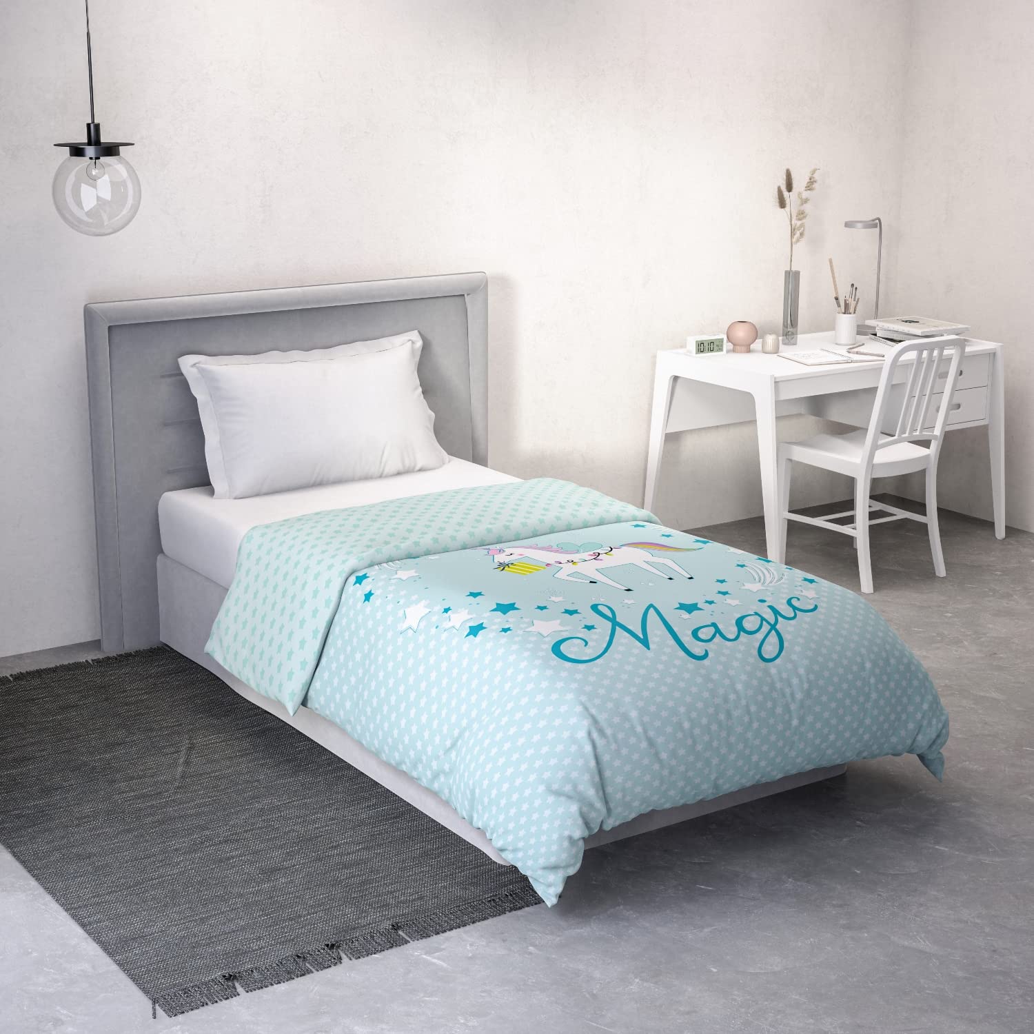 DDECOR - Fable Collection 100% Cotton Conversational Pattern 136TC Single Quilt|152 CM X 229 CM| - Turquoise