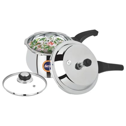 Softel Handi 1.5 Litre Stainless Steel Handi Pressure Cooker with Glass Lid | Gas & Induction Compatible | Silver