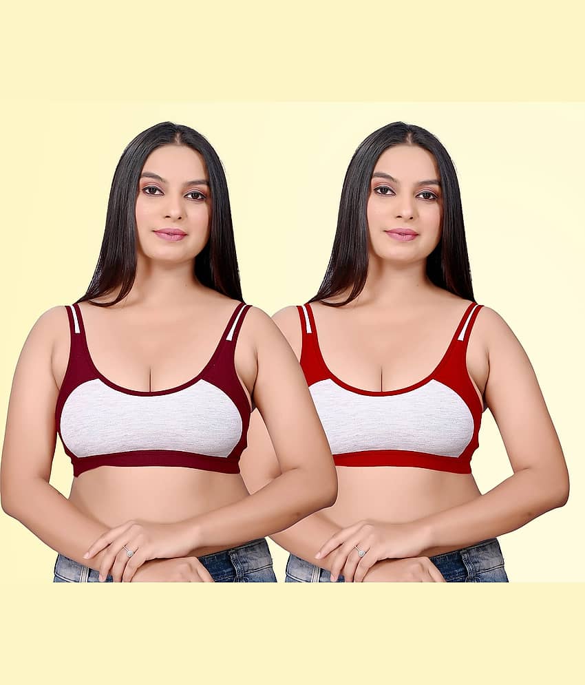 haya fashion Pack of 2 Cotton Non Padded Women's Everyday Bra ( Multicolor ) Rima Sports D706