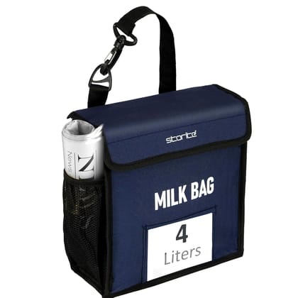 Storite Milk Bag for Door Hanging - Insulated and Waterproof Storage for Milk Sachets, Bottles, Outdoor Gate Delivery Basket Box, with Pocket for Notes and News Paper (23x11x23 cm) (Blue)