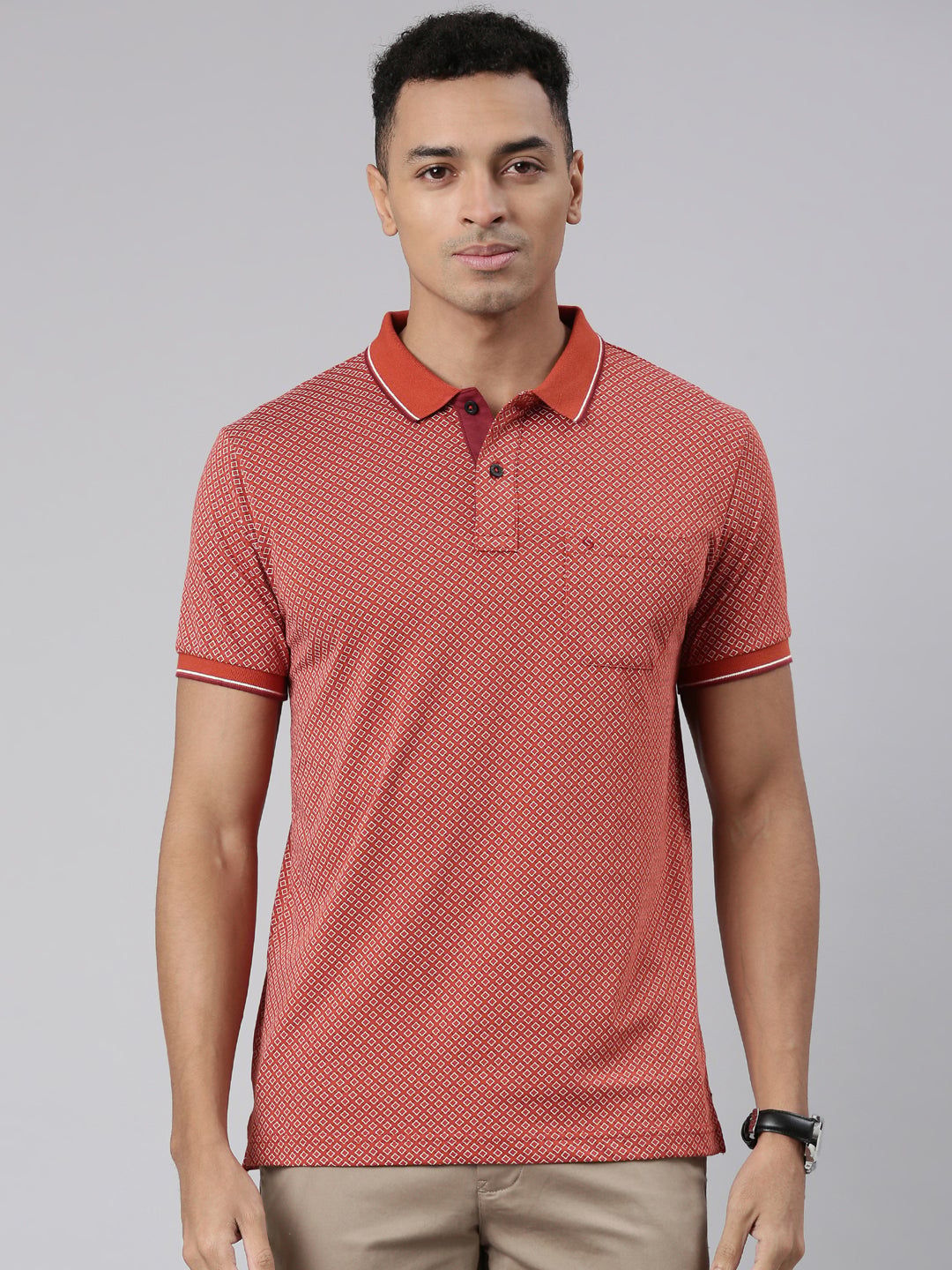 Classic Polo Men's Half Sleeve Red Polo Neck Cotton Blend Slim Fit T-Shirt | BELLO - 291 A SF P