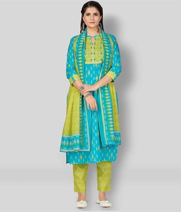 Vbuyz - Turquoise Straight Cotton Women's Stitched Salwar Suit ( Pack of 1 )