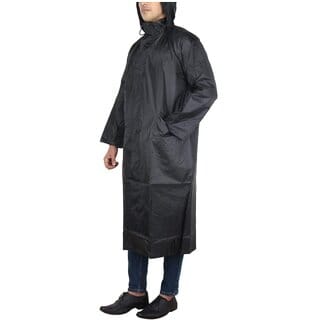 Xodi Rain Coat Waterproof for Double Layer with Hood Rain Suit, Storage Bag (Black) (XXL)