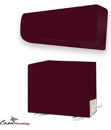 CASA FURNISHING Set of 2 Polyester Maroon AC Cover for 1.5 Ton Split AC