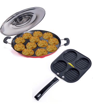 HomePro - Appam Red Uttapam Aluminium Non-Stick Appam Patra ml ( Pack of 2 )