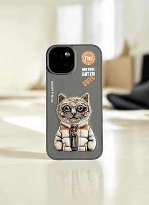 Nimmy Grey Cat Embroidery Case for iPhone 14