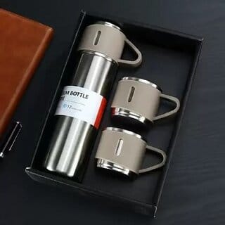 Double wall stainless steel thermos bottle vacuum flask set STEEL COLOR 500 ml 100 ml Bottle (Pack of 1, Multicolor, Plastic)