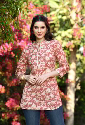 Preety Peach Summer Cotton Kurta-XS