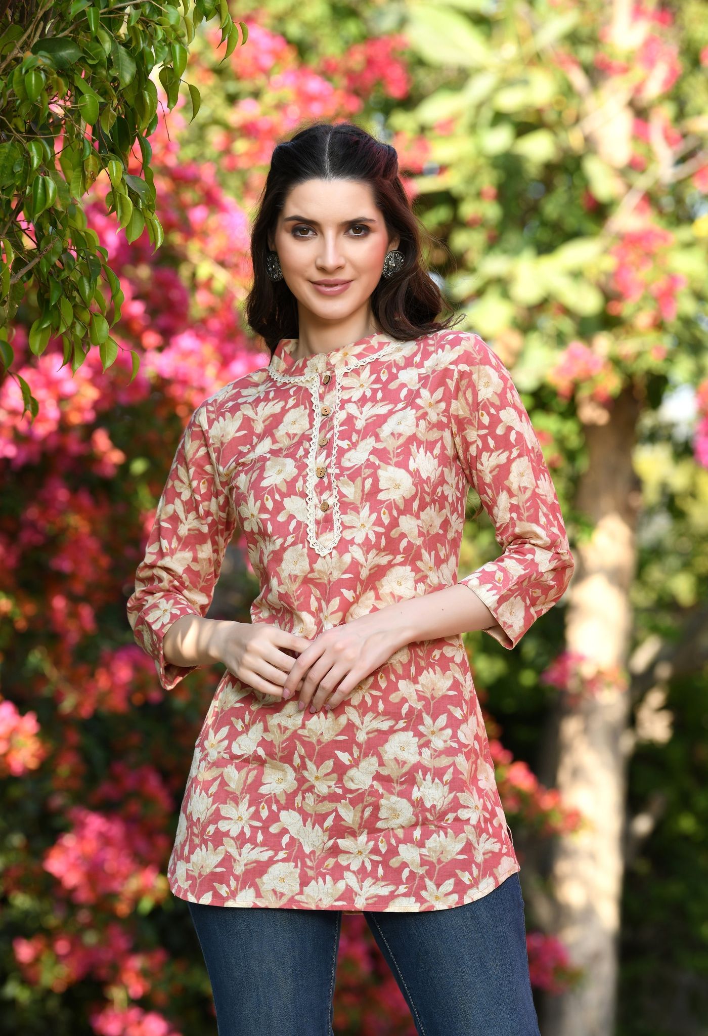 Preety Peach Summer Cotton Kurta-XS
