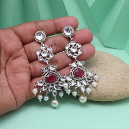 Rani Color Fashion Earrings With Ornate Design And Cultural Touch Points-Earring Length: 7.50 CM x Width: 3.50 CM / Rani / Alloy With Good Quality Black Silver Plated