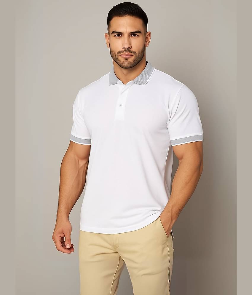 Leotude Men Cotton Blend Regular Fit Solid Polo T Shirt ( White )
