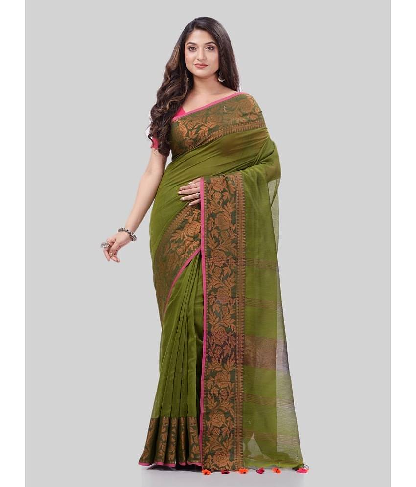 Desh Bidesh Cotton Silk Embellished Saree With Unstitched Blouse Piece ( Green )