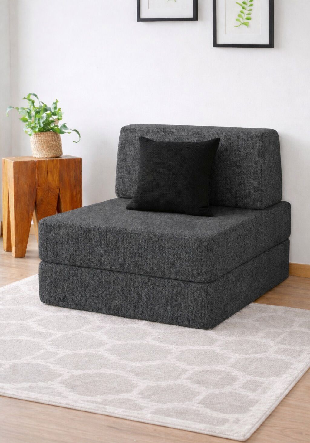 USHA SHRIRAM Folding 1 Seater Single Foam Fold Out Sofa Cum Bed (Finish Color - Dark Grey Delivery Condition - DIY(Do-It-Yourself))