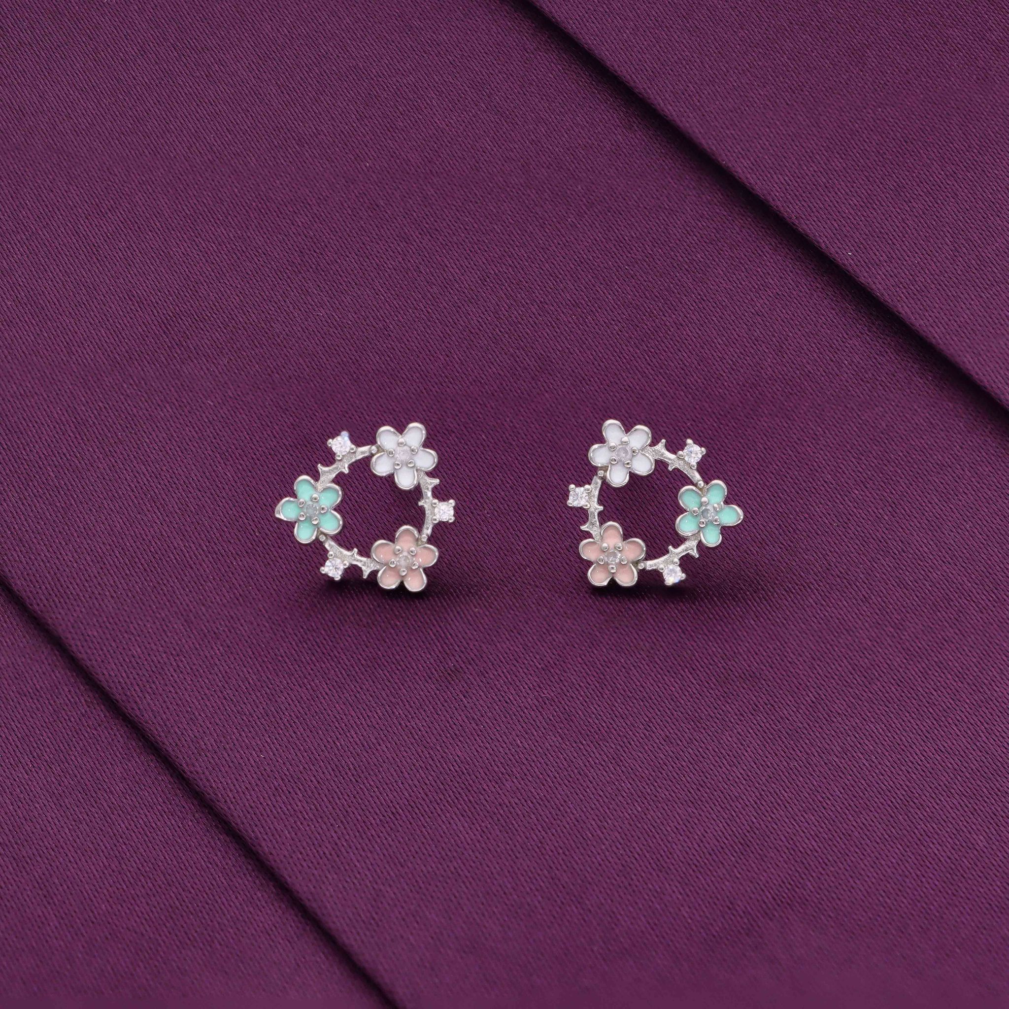 Multi Colour Floral Casual Silver Earrings-None / Silver