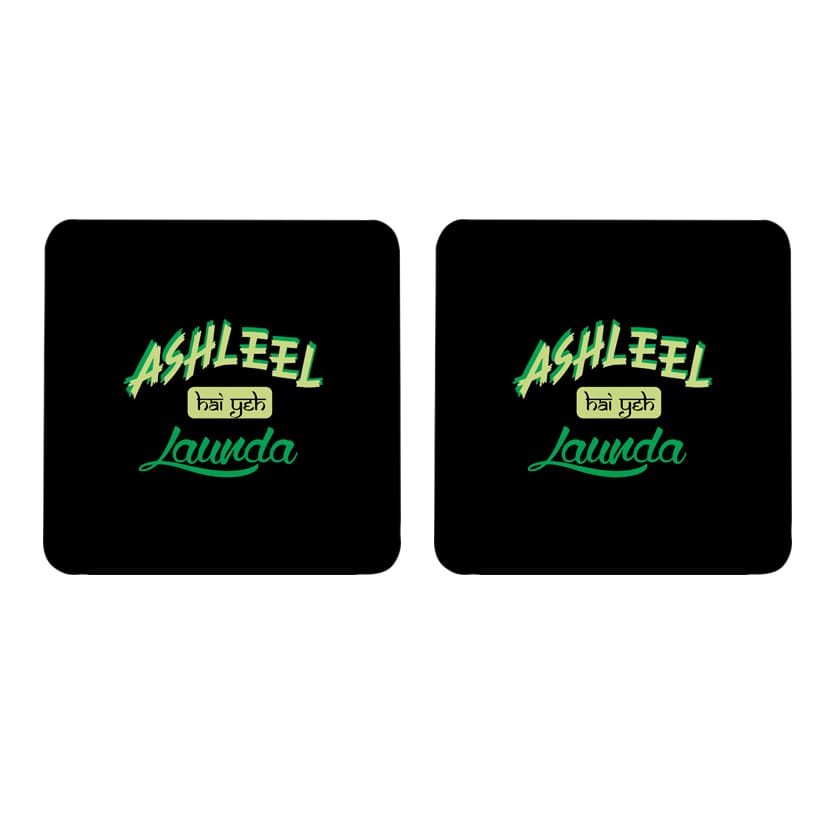 Multicolor Ashleel Hai Yeh Launda Set Of 2 Square Wooden Coaster