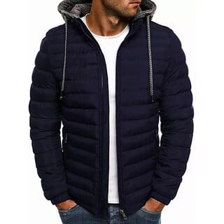 Fashlook Puffer Solid Full Sleeve Navy Blue Jacket for Mens