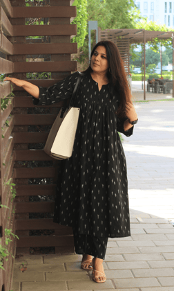 Black Cotton Ikkat Pleated Co-ord-XXS