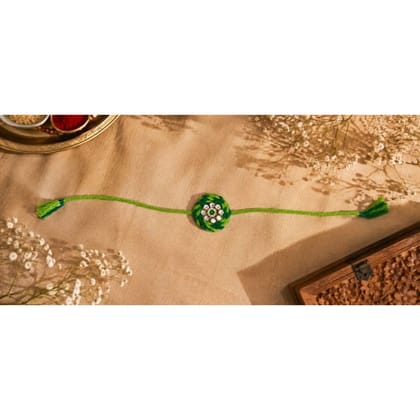 GREEN MACRAMร RAKHI GREEN MACRAMร RAKHI