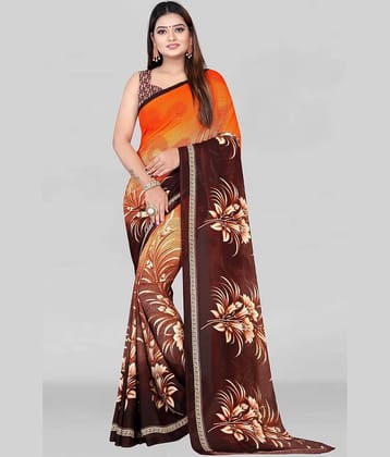 LEELAVATI Georgette Printed Saree With Unstitched Blouse Piece ( Orange )
