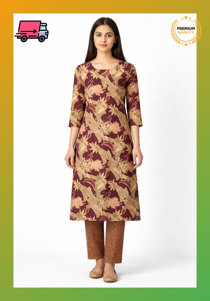 Women Cotton Printed Straight Kurti Pant Set | Floral Printed Kurta with Pant | Casual Daily Wear Ethnic Kurti Set for Women