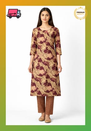 Women Cotton Printed Straight Kurti Pant Set | Floral Printed Kurta with Pant | Casual Daily Wear Ethnic Kurti Set for Women