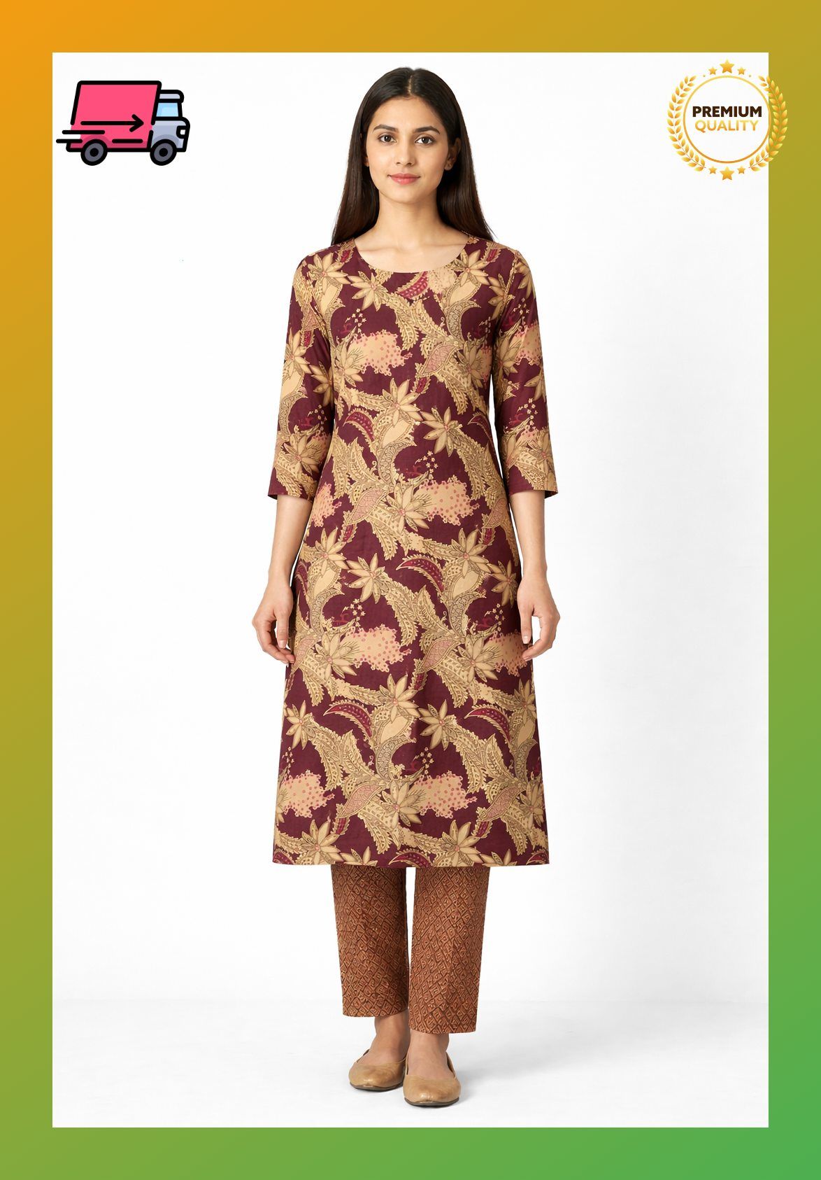 Women Cotton Printed Straight Kurti Pant Set | Floral Printed Kurta with Pant | Casual Daily Wear Ethnic Kurti Set for Women