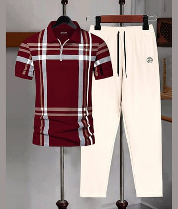 AUSK Maroon Cotton Blend Relaxed Fit Men's Tracksuit ( Pack of 1 )