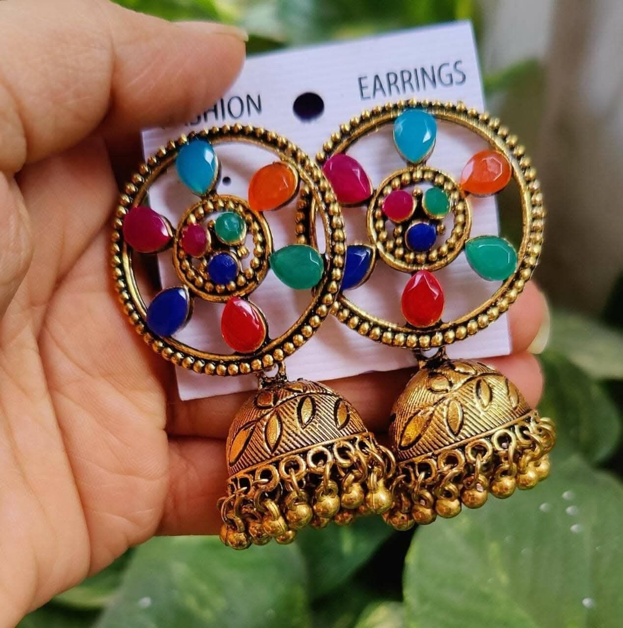 Pinapes Vintage Wheel Design Jhumka Earrings Handcrafted Ethnic Jewelry for Girls - Set of 2