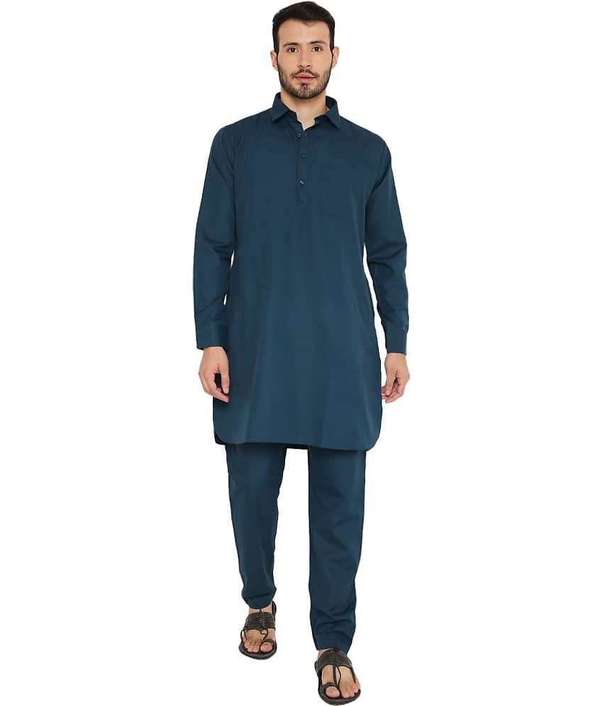 Maharaja Green Polyester Blend Kurta Pyjama Set