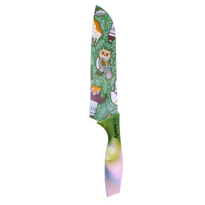 Jenefy Ultra Sharp Knife with prints of protective sheath Chef Knife Japanese Santoku Knife with Non stick coating Non Slip Ergonomic Handle & Blade Cover Food grade High carbon Stainless Steel Green