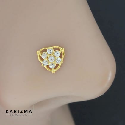18K Real Gold handmade Nose stud cum Earring White CZ Gold Screw Back-Nose Stud