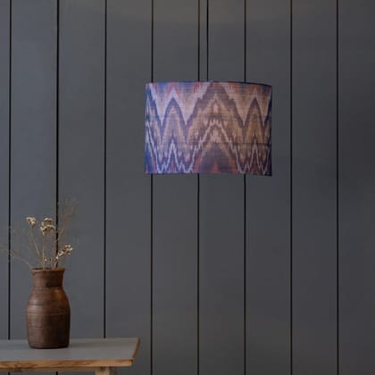 Handwoven Ikat  Pendant Lampshade - Blue-14 inches x 10 inches / Cotton / Blue