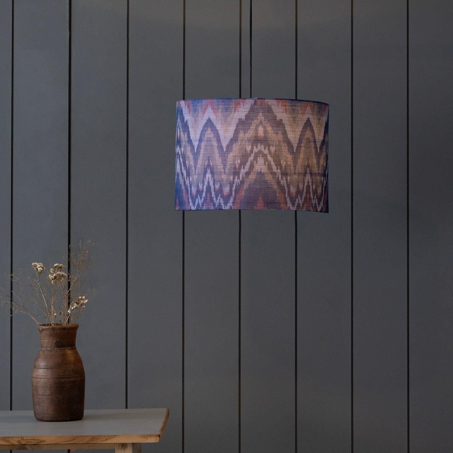 Handwoven Ikat  Pendant Lampshade - Blue-14 inches x 10 inches / Cotton / Blue