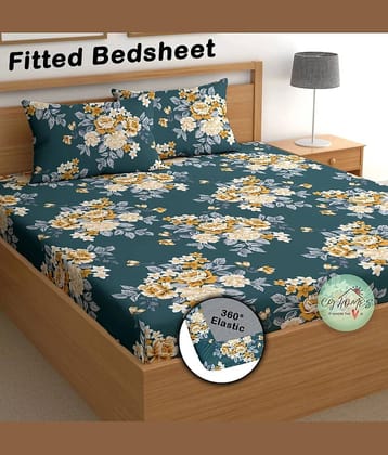 CG HOMES Poly Cotton Floral Fitted ( Double Bed ) - Green