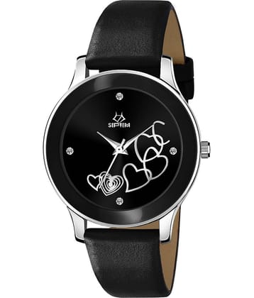 Septem Black Leather Analog Men's Watch
