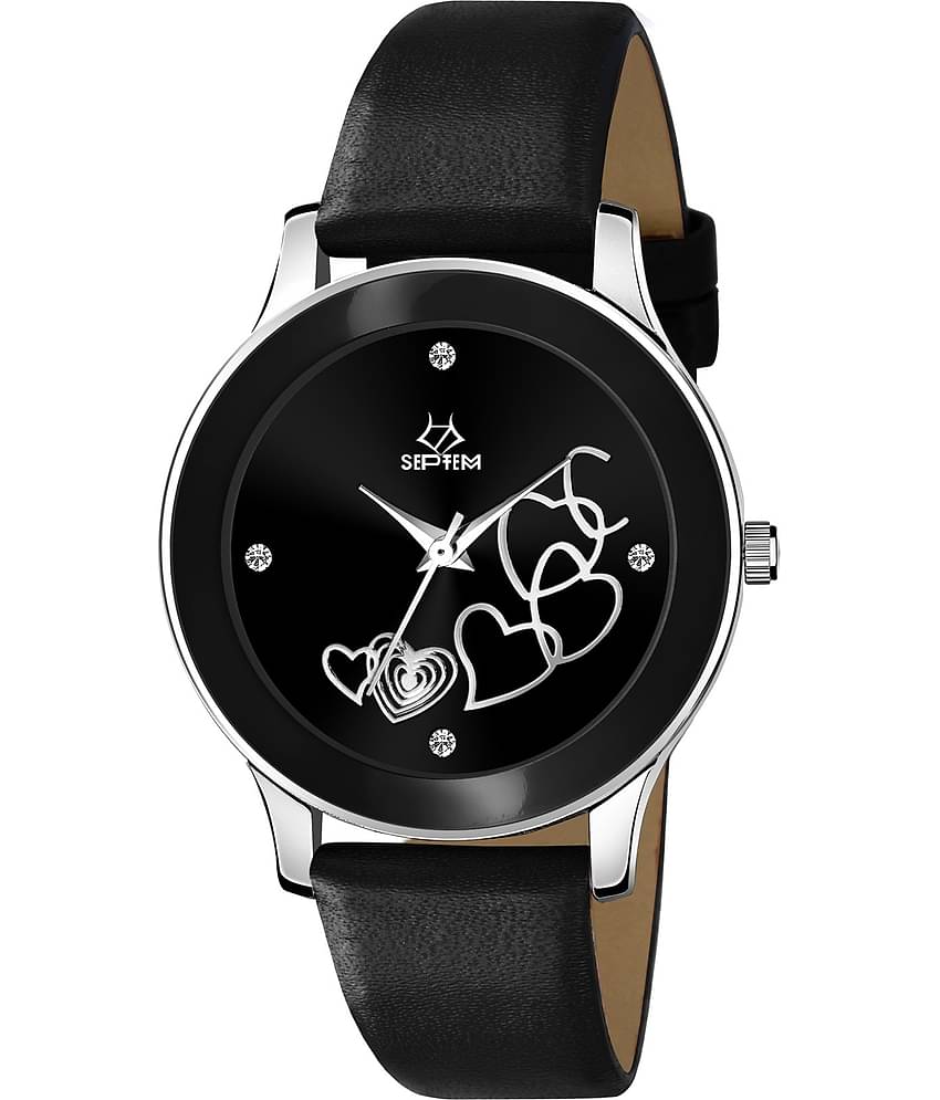 Septem Black Leather Analog Men's Watch