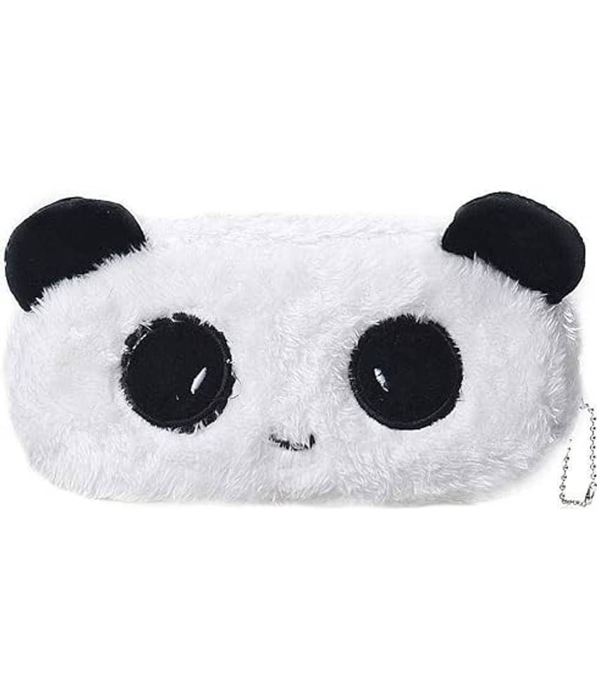 ECLET Pencil Pouch Cute Soft Face Pencil Pouch for Girls Travel Pouch for Girls Makeup Pouch Fur Pencil Stationery Pouch for Students Zipper Closer Black & White Pouch (Set of 1, Black, White)