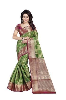 Narivastra Hathi Patola Mahendi Color Pure Banarasi Silk Saree