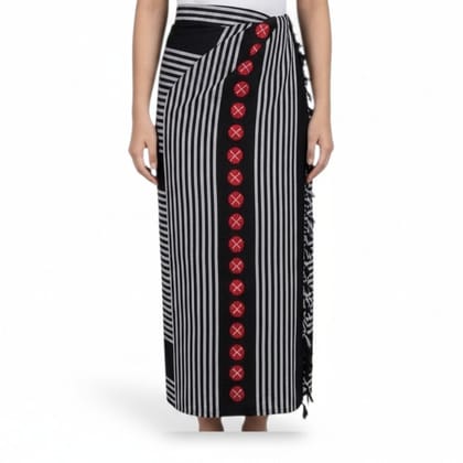 TRADITIONAL BLACK AND WHITE STRIPPED GALE WITH RED EMBROIDERY TRADITIONAL BLACK AND WHITE STRIPPED GALE WITH RED EMBROIDERY