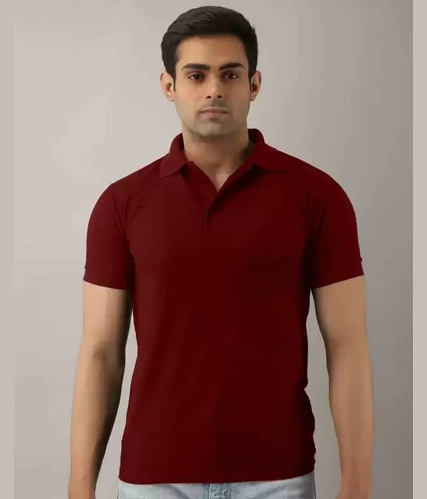 SKYRISE Pack of 1 Cotton Blend Slim Fit Solid Half Sleeves Men's Polo T Shirt ( Maroon )